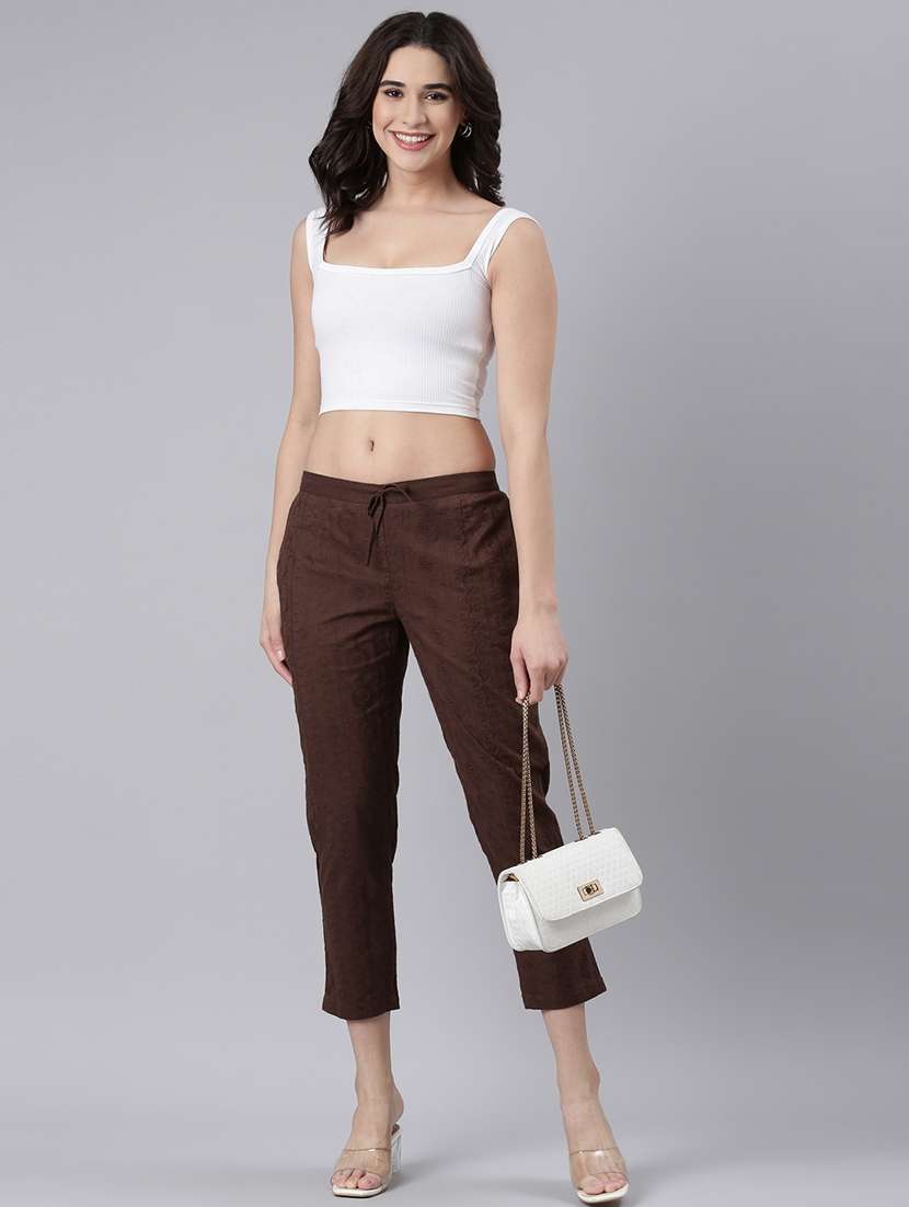 women mid rise embroidered tapered pant - 21728294 - Standard Image - 4