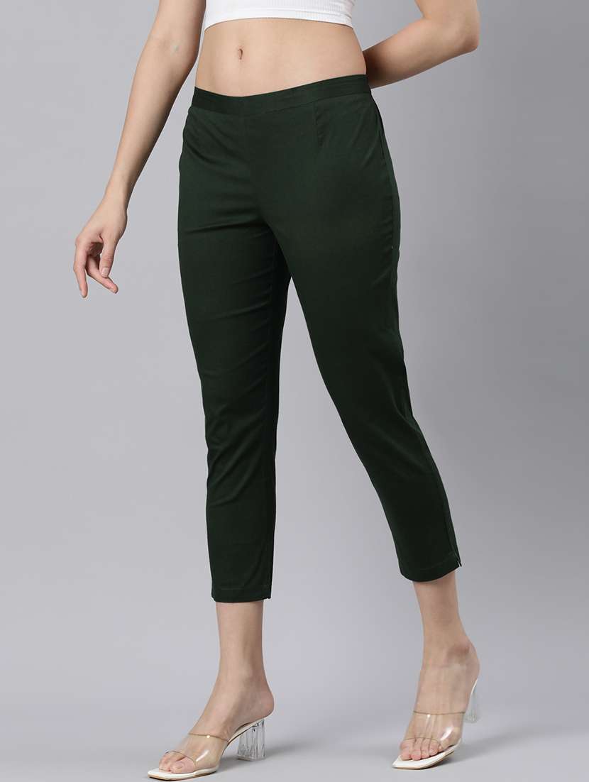 women mid rise solid cigarette pant - 21728297 -  Standard Image - 1