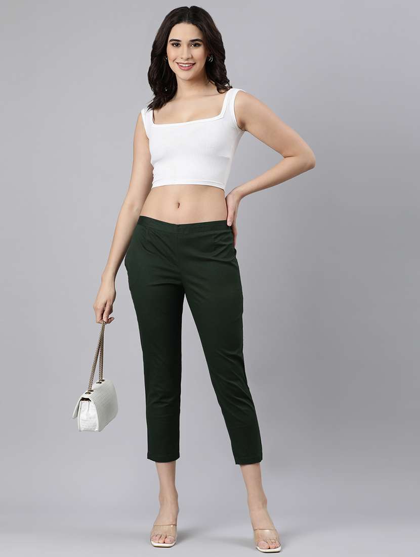 women mid rise solid cigarette pant - 21728297 -  Standard Image - 4