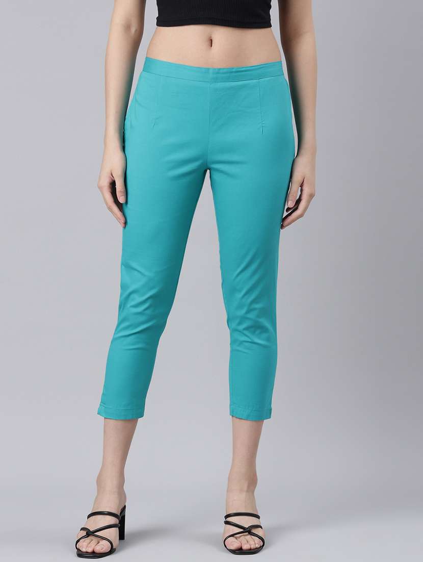 women mid rise solid cigarette pant