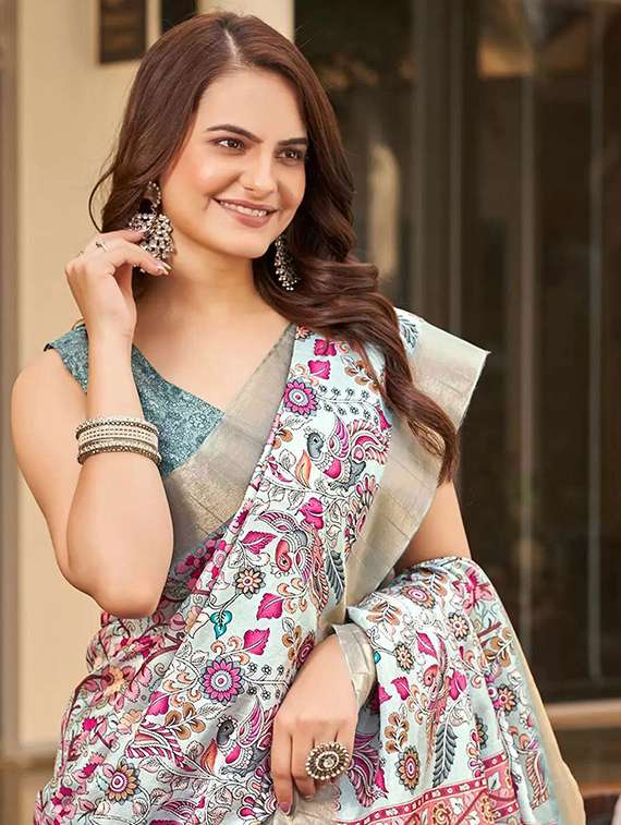 women printed casual wear saree with blouse - 21728315 -  Standard Image - 1