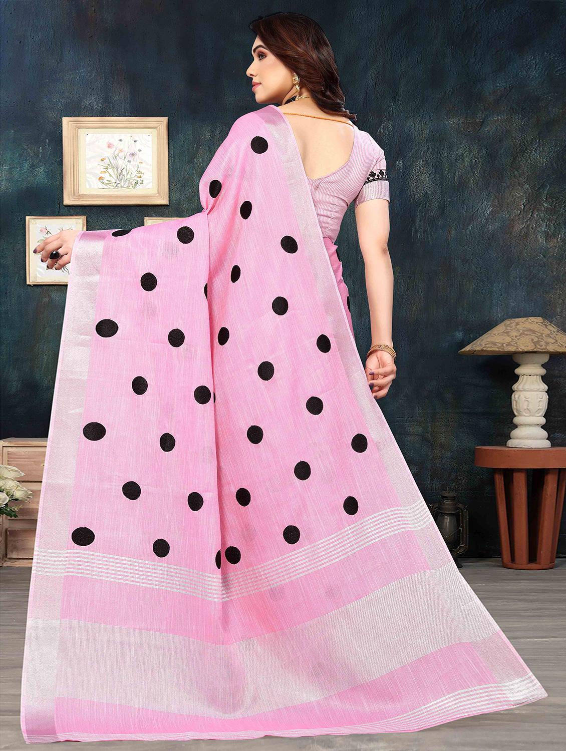 women polka dots bordered saree with blouse - 21728328 -  Standard Image - 1