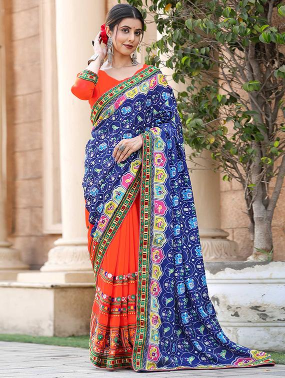women printed half and half saree with blouse - 21728371 - Zoom Image - 0