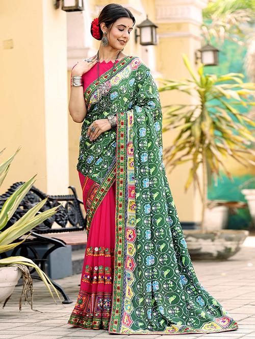 women printed half and half saree with blouse - 21728372 - Standard Image - 0