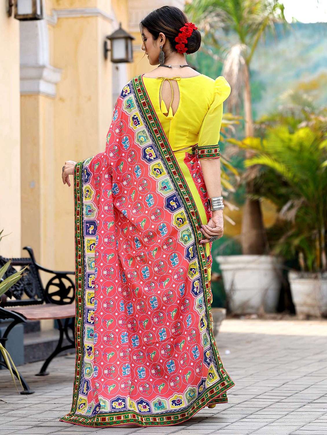 women printed half and half saree with blouse - 21728374 -  Standard Image - 1