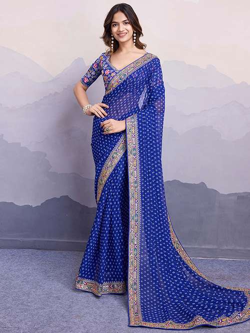 women bandhani saree with embroidered lace border with blouse - 21728393 -  Standard Image - 0