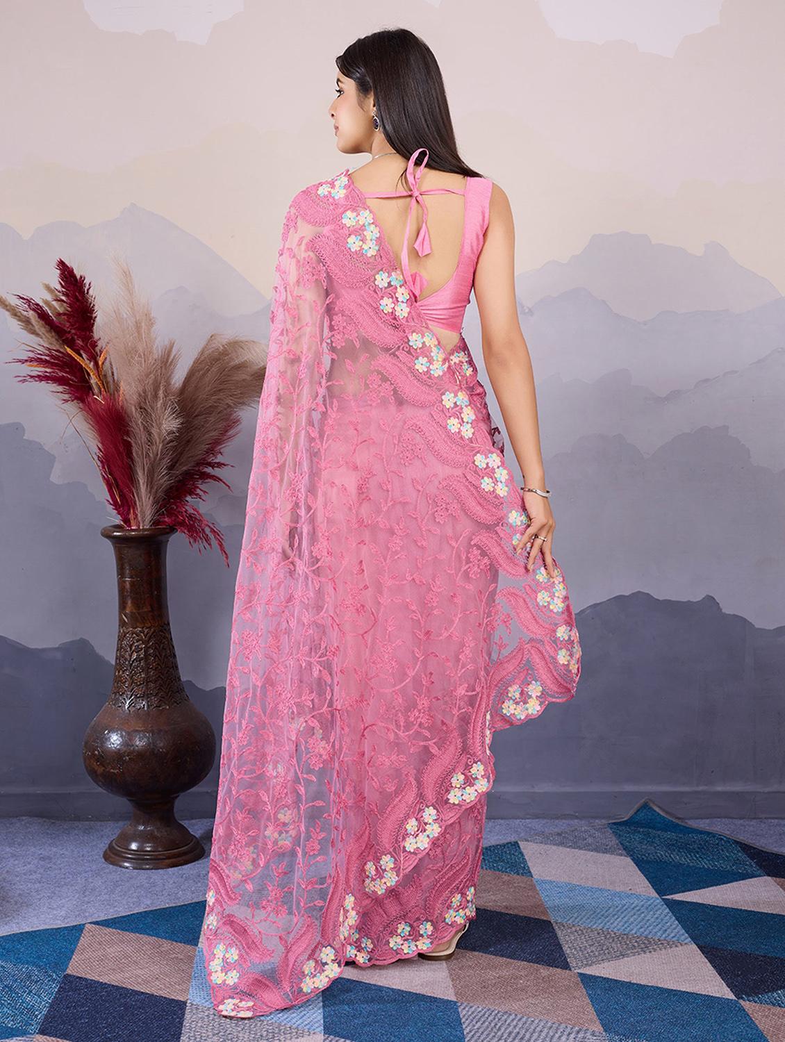 women pink embroidered saree with blouse - 21728402 -  Standard Image - 1