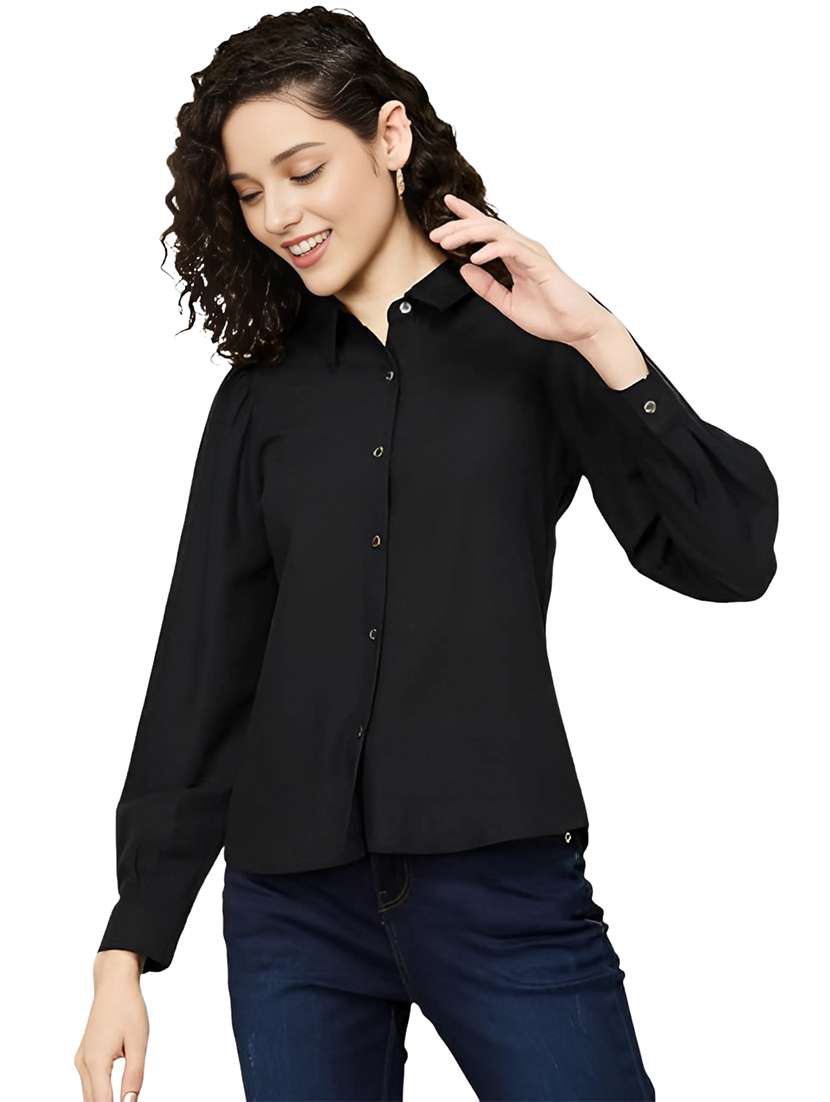 women solid long sleeve shirt