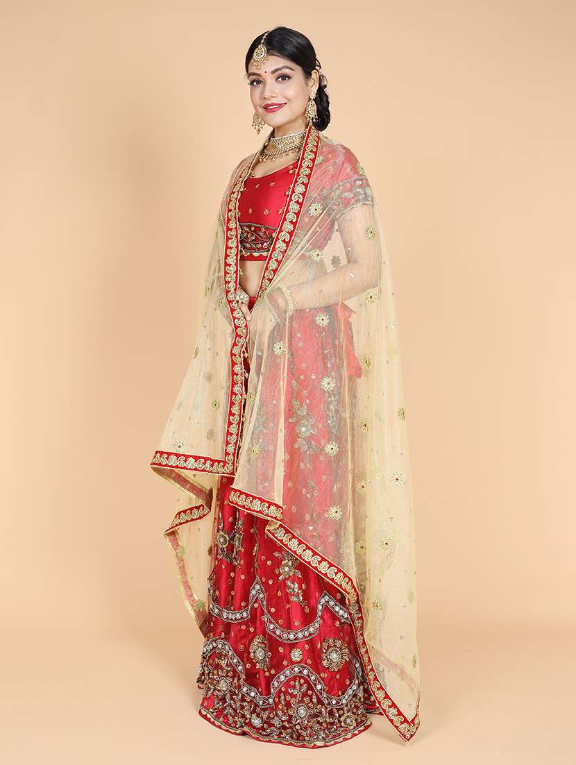 women gold embellished lace work dupatta - 21728416 -  Standard Image - 1