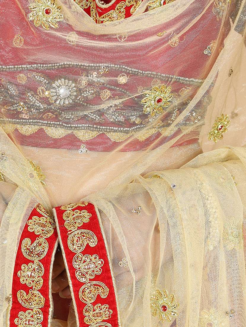 women gold embellished lace work dupatta - 21728416 - Standard Image - 4