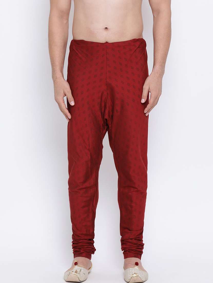men maroon solid churidar pyjama 