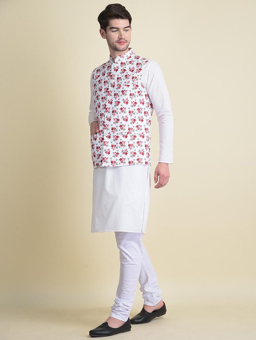 men mandarin neck kurta pyjama with nehru jacket ethnic wear set - 21728466 - Standard Image - 1