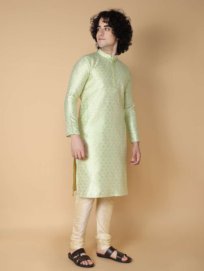 men mandarin neck self design kurta churidar set - 21728540 -  Standard Image - 1