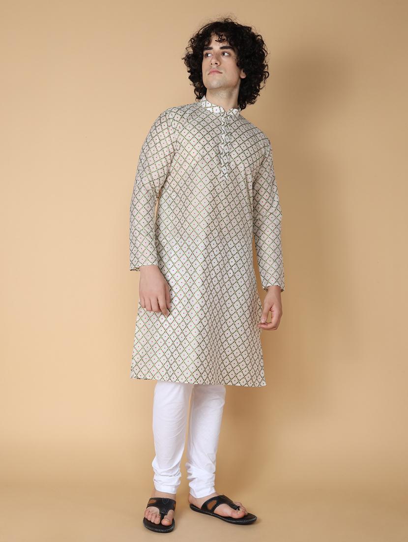 men mandarin neck self design kurta churidar set - 21728544 -  Standard Image - 1