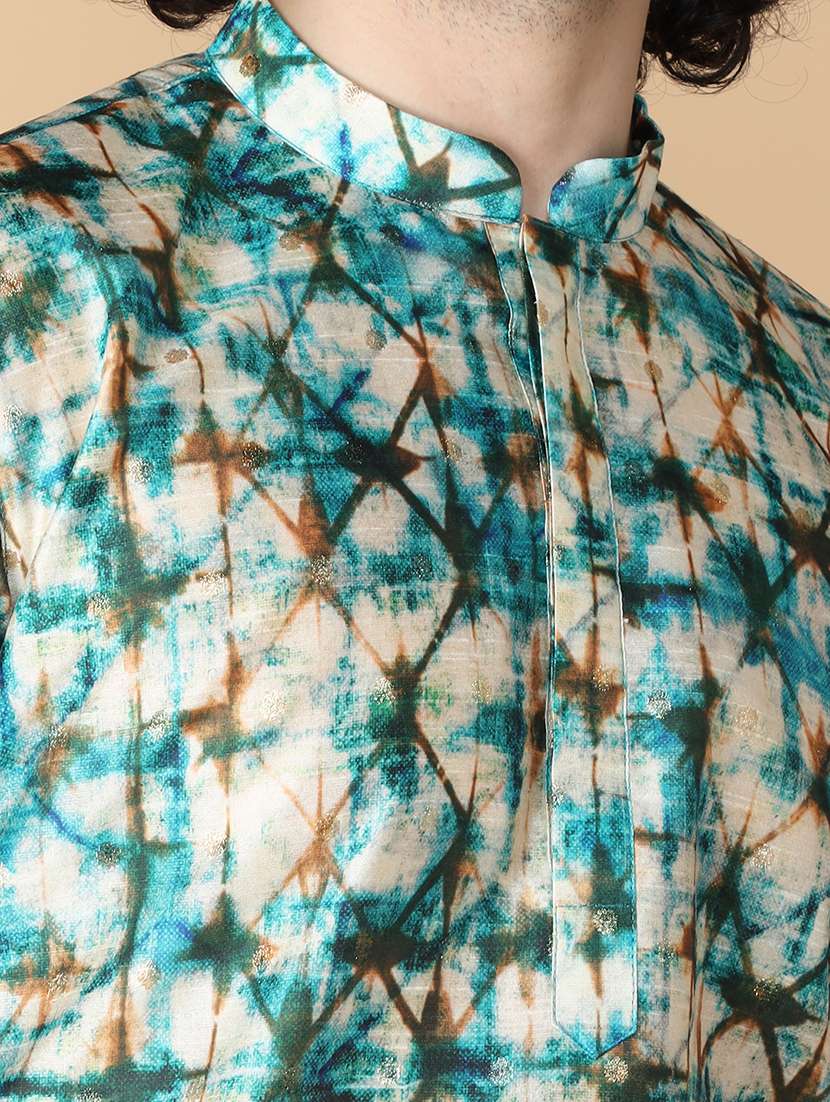 men mandarin neck printed kurta churidar set - 21728549 - Standard Image - 4