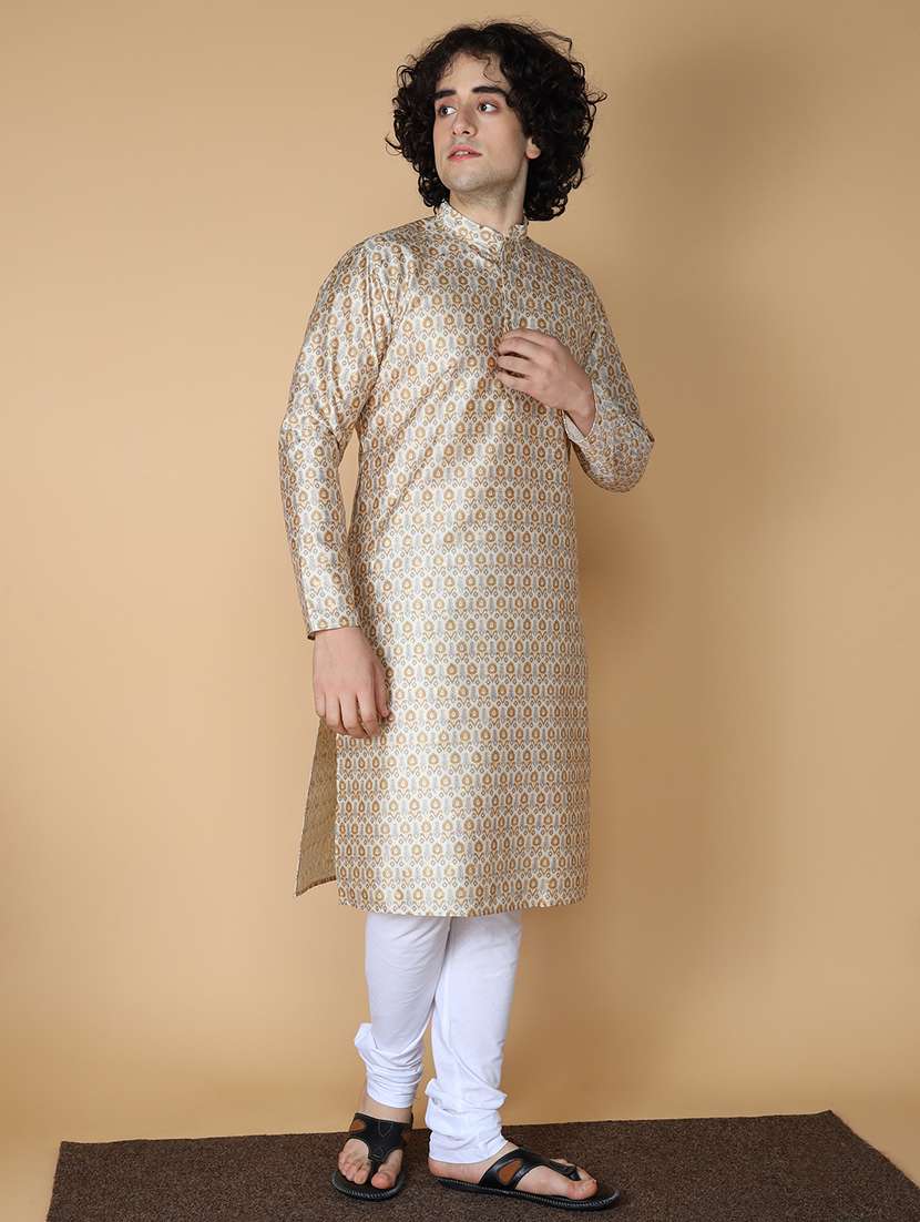 men mandarin neck printed kurta churidar set - 21728569 - Standard Image - 1