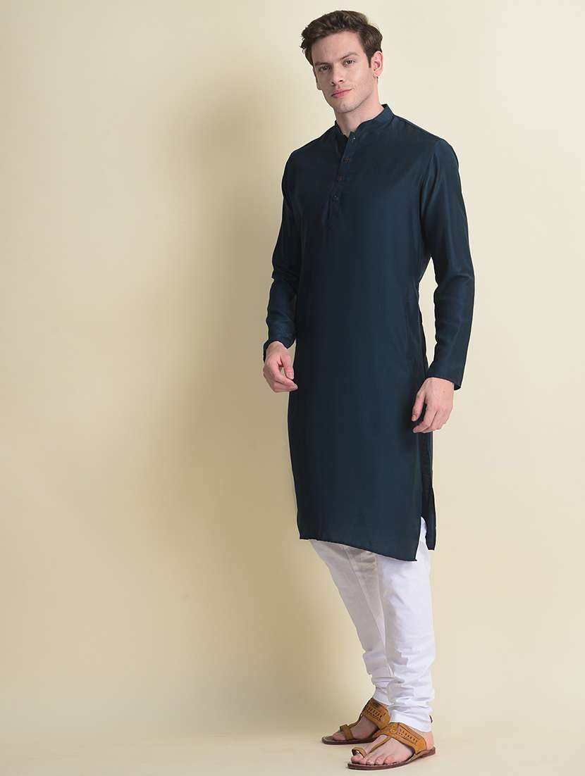 men mandarin neck solid kurta churidar set - 21728611 - Standard Image - 1