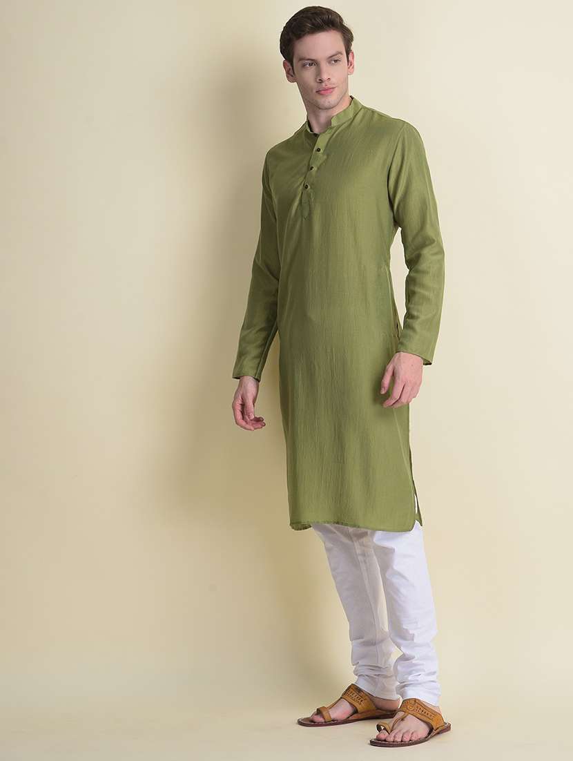 men mandarin neck solid kurta churidar set - 21728613 - Standard Image - 1