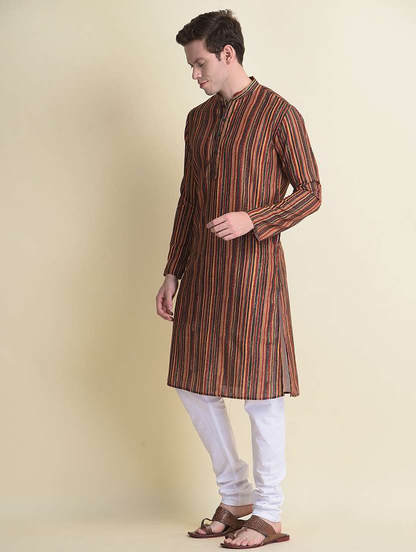 men mandarin neck printed kurta churidar set - 21728625 - Standard Image - 1