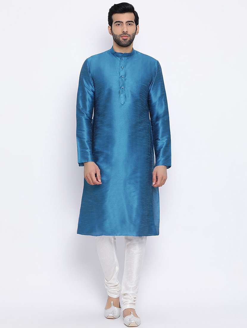 men solid kurta churidar ethnic wear set