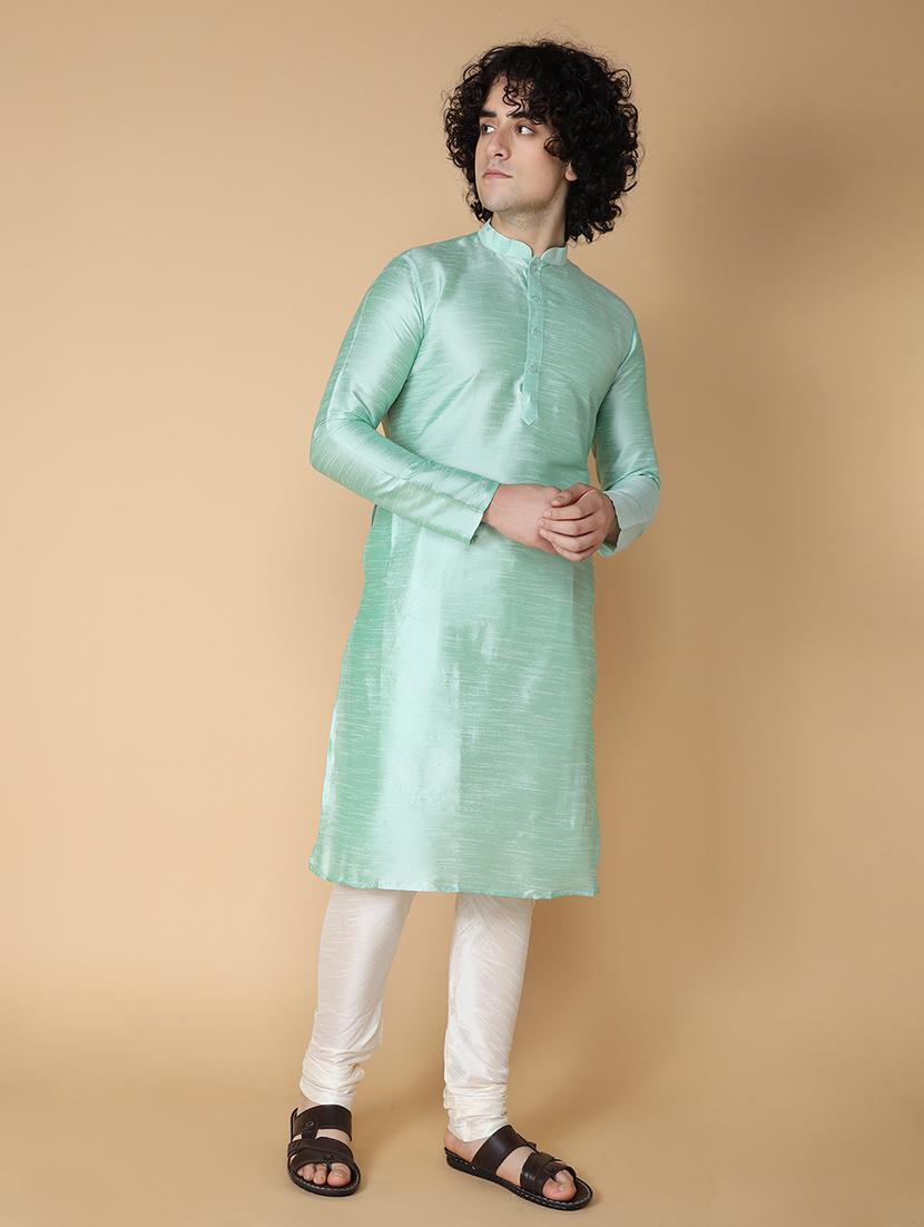 men mandarin neck solid kurta churidar set - 21728687 - Standard Image - 1