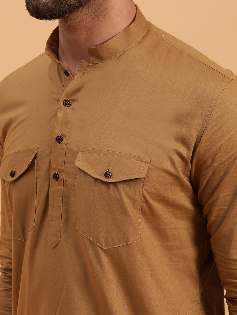 men mandarin neck solid dhoti kurta set - 21728732 - Standard Image - 4