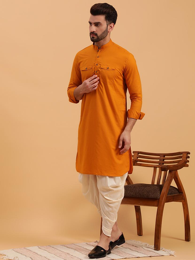 men solid kurta dhoti ethnic wear set - 21728734 - Standard Image - 1