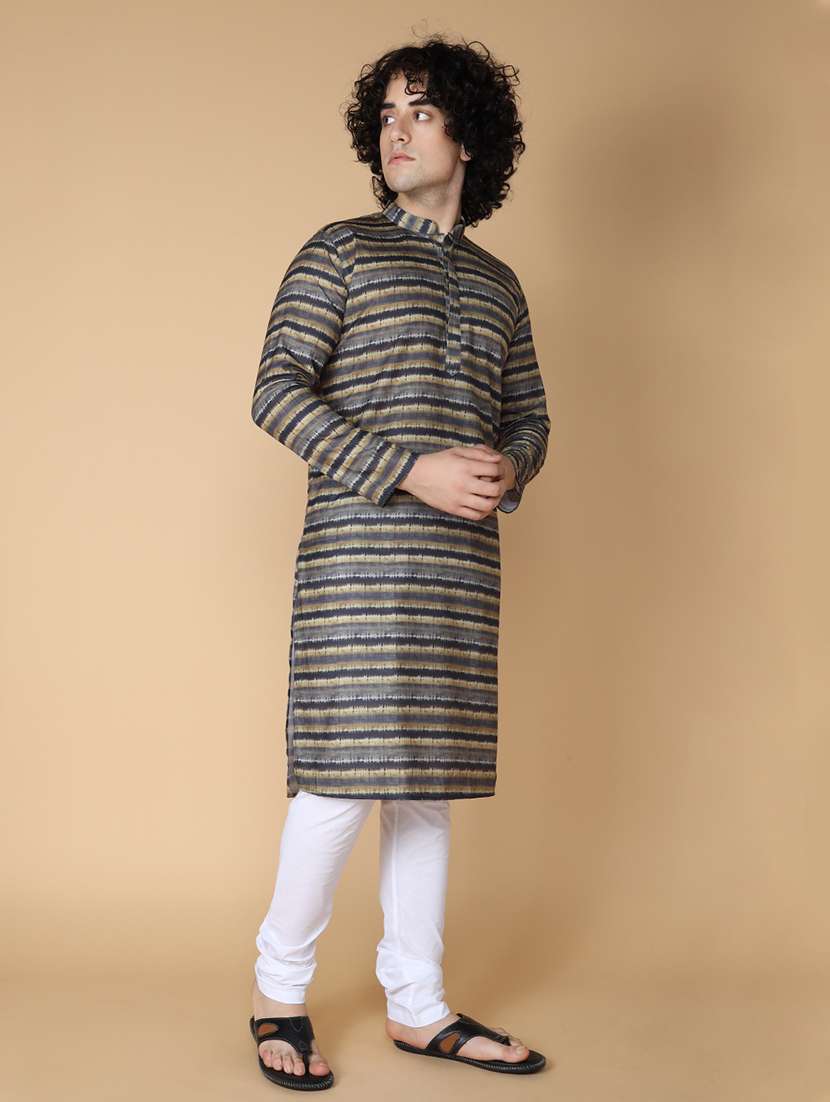 men striped mandarin neck long kurta - 21728815 -  Standard Image - 1