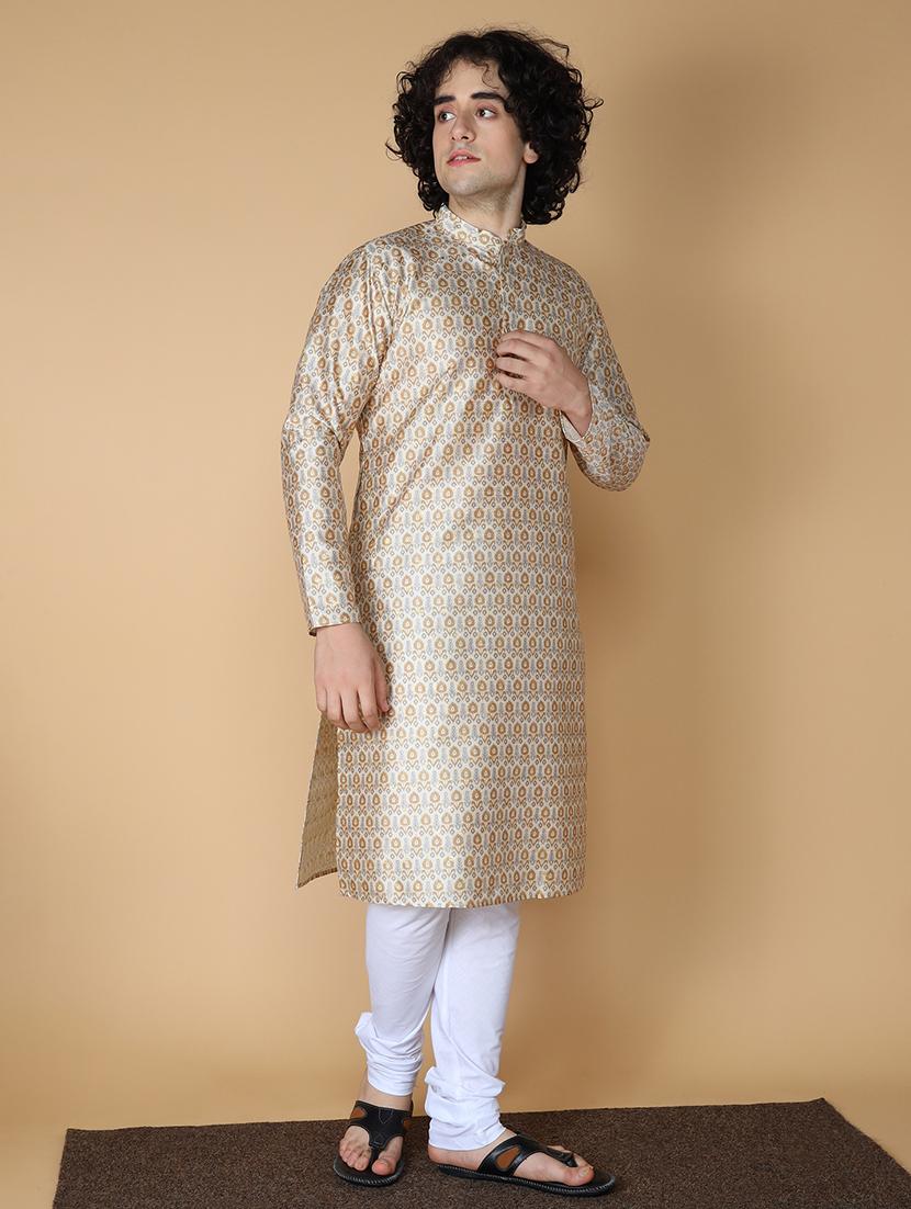 men mandarin neck printed long kurta - 21728828 - Standard Image - 1