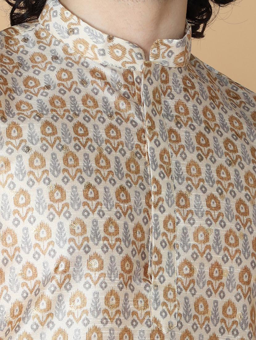 men mandarin neck printed long kurta - 21728828 - Standard Image - 4