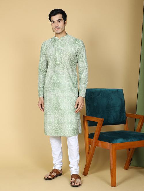 men mandarin neck embroidered long kurta - 21728829 - Standard Image - 0