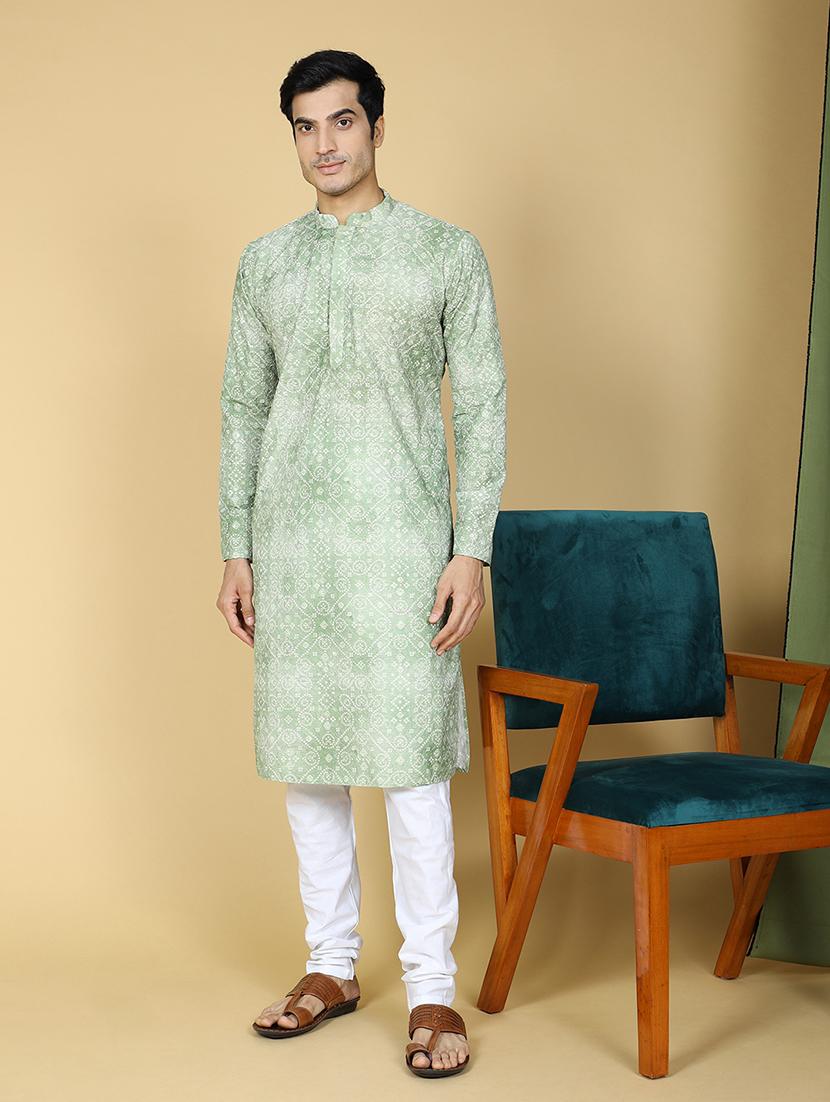 men mandarin neck embroidered long kurta - 21728829 - Zoom Image - 0