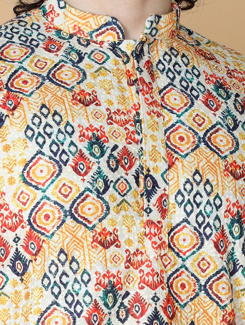 men printed mandarin neck long kurta - 21728831 - Standard Image - 4