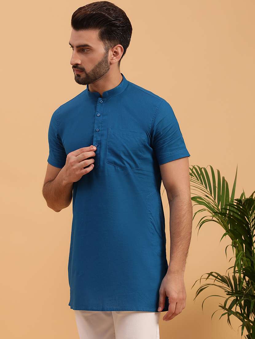 men solid mandarin neck short kurta - 21728846 -  Standard Image - 1