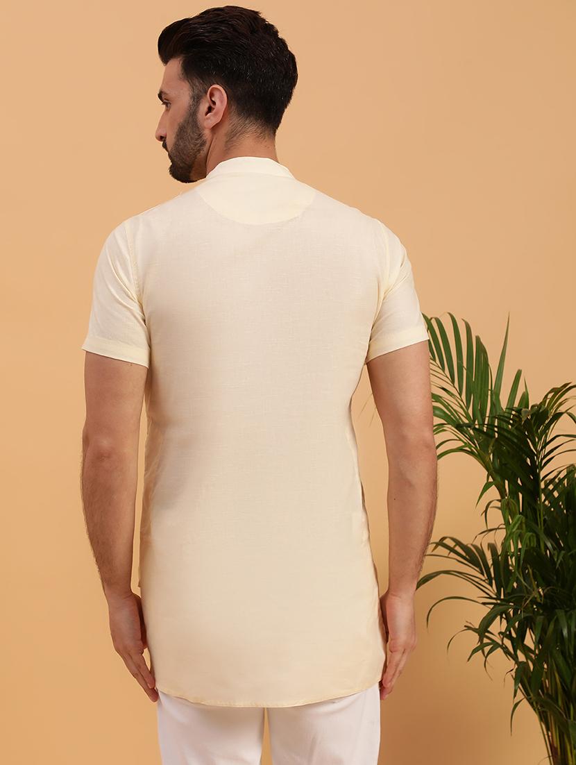 men solid mandarin neck short kurta - 21728847 - Standard Image - 1