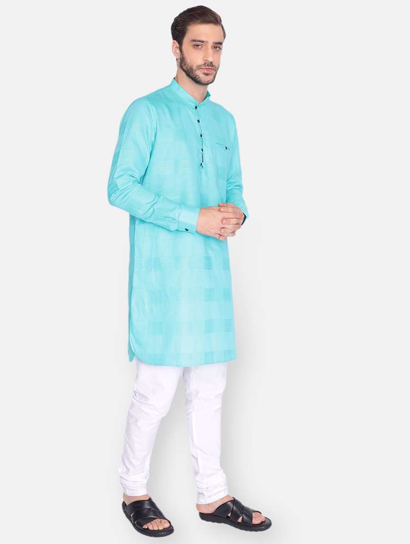 men self design mandarin neck long kurta - 21728895 - Standard Image - 1