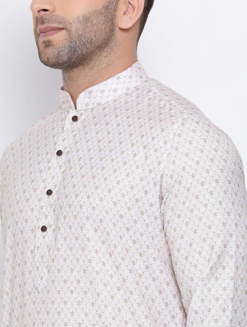 men printed mandarin neck long kurta - 21728906 - Standard Image - 4