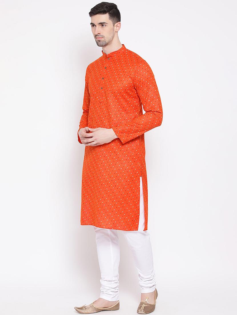 men orange printed long kurtas kurta - 21728954 - Standard Image - 1