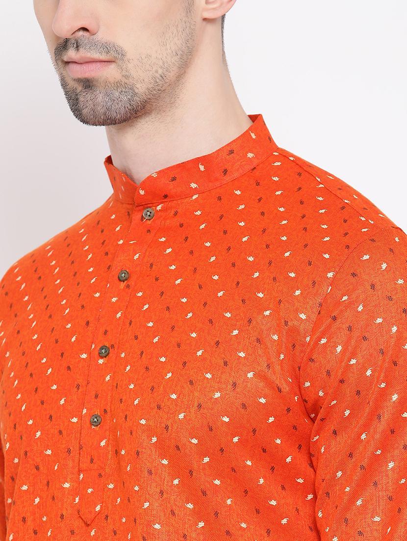 men orange printed long kurtas kurta - 21728954 - Standard Image - 4