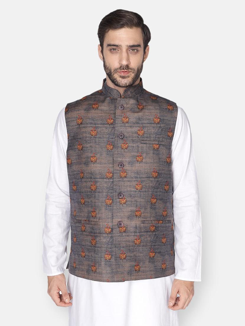 men self design sleeveless nehru jacket - 21729092 - Standard Image - 4