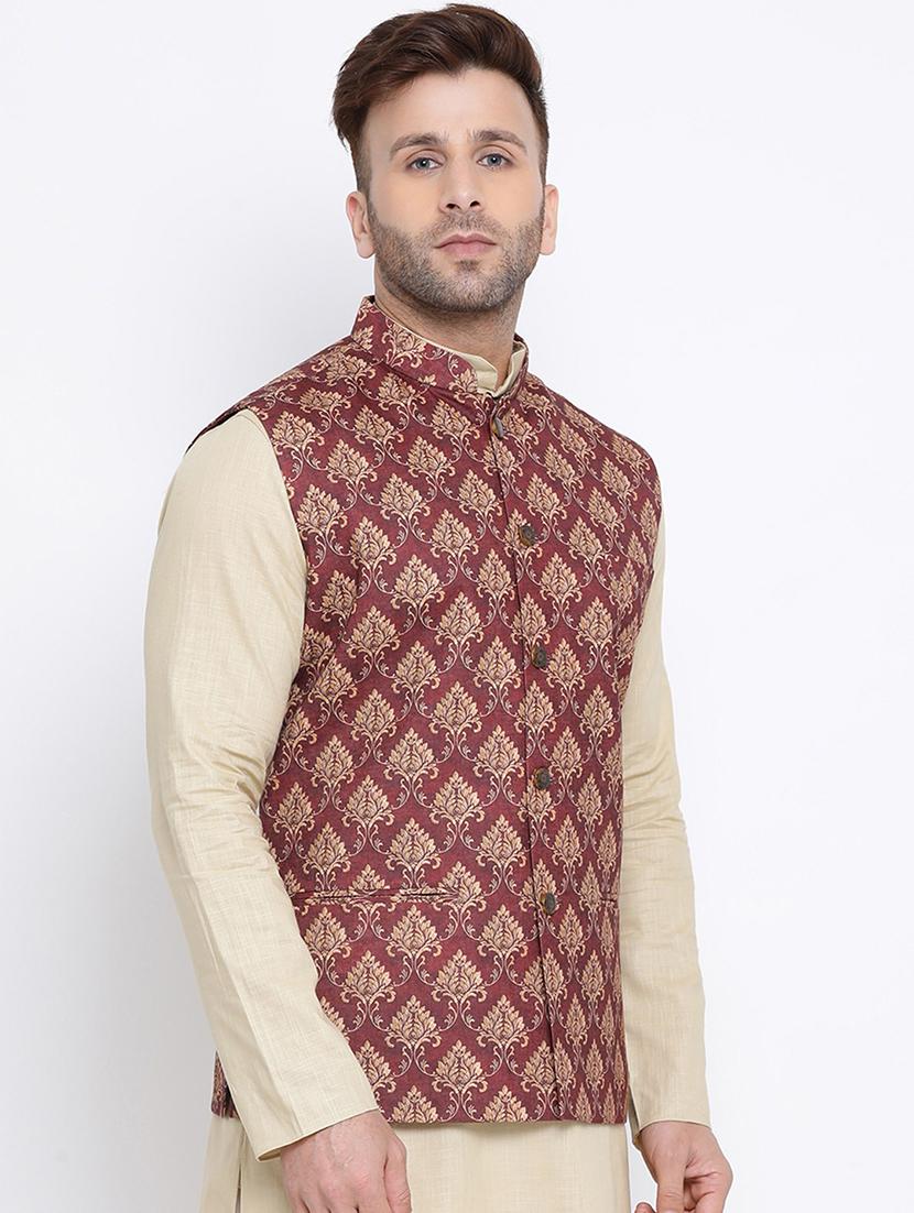 men printed sleeveless nehru jacket - 21729103 - Standard Image - 1
