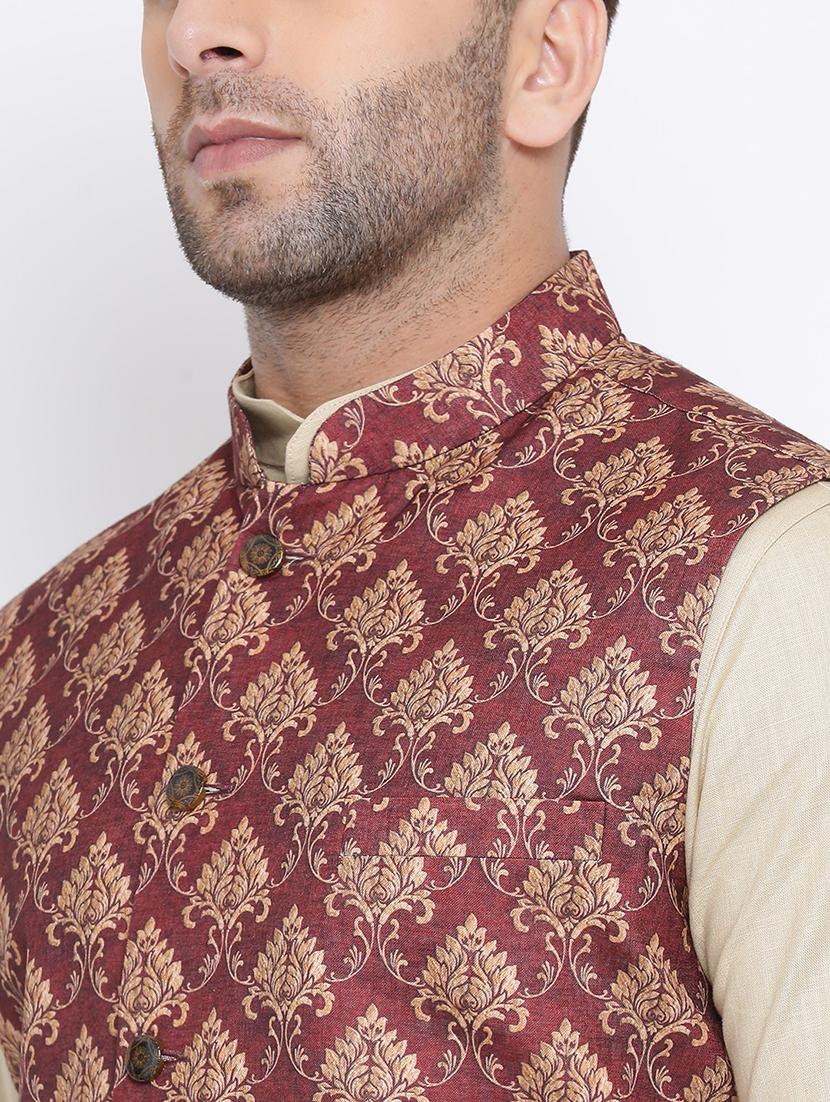 men printed sleeveless nehru jacket - 21729103 - Standard Image - 4