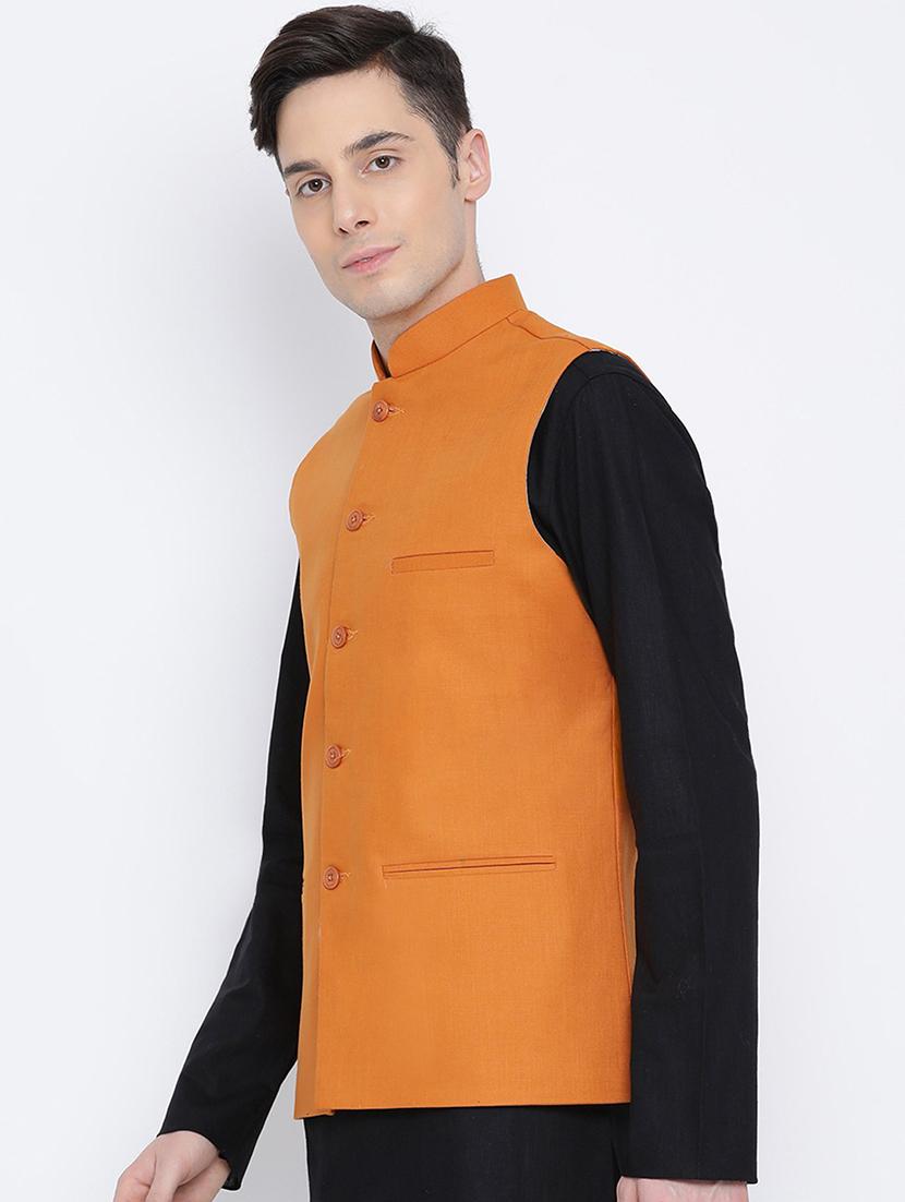 men self design sleeveless nehru jacket - 21729107 -  Standard Image - 1