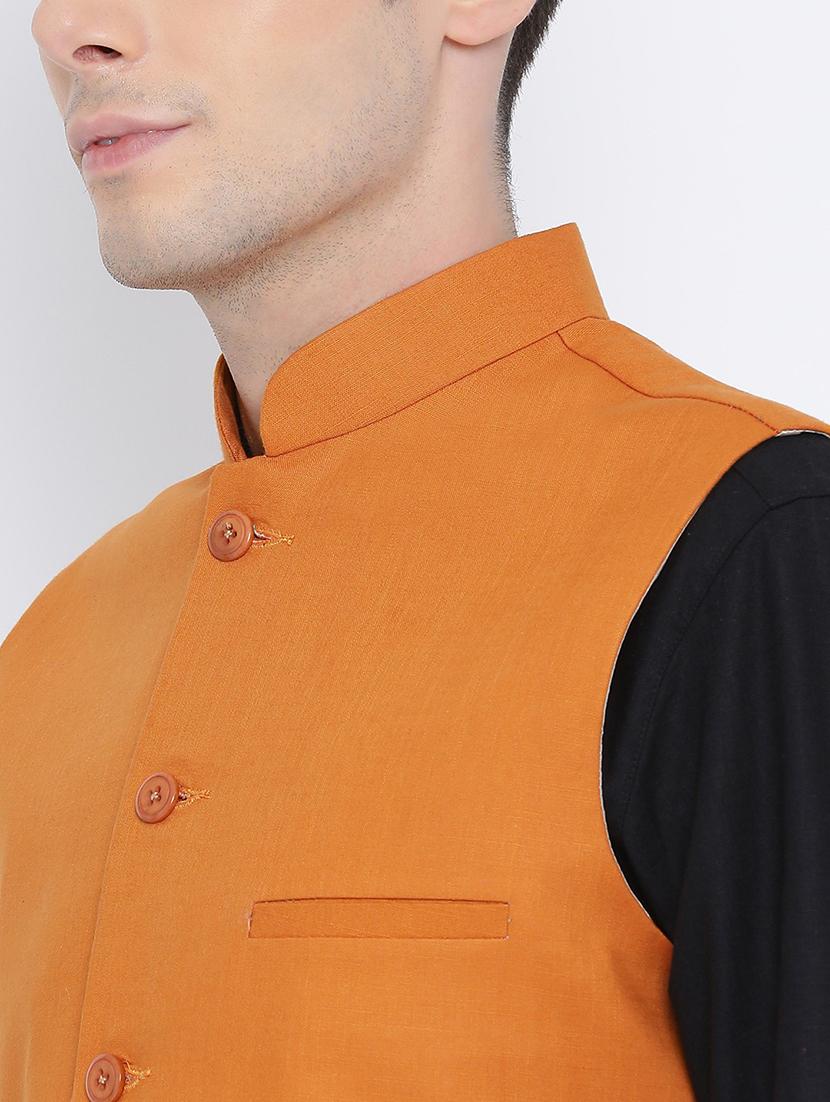men self design sleeveless nehru jacket - 21729107 - Standard Image - 4