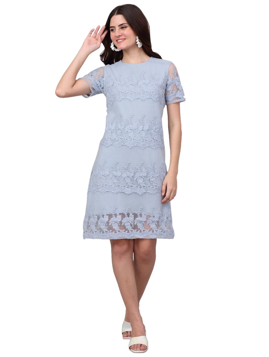 women solid lace detailed a-line dress - 21729123 - Zoom Image - 0