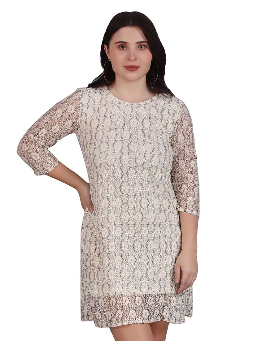 women laced three quarter sleeves a-line dress