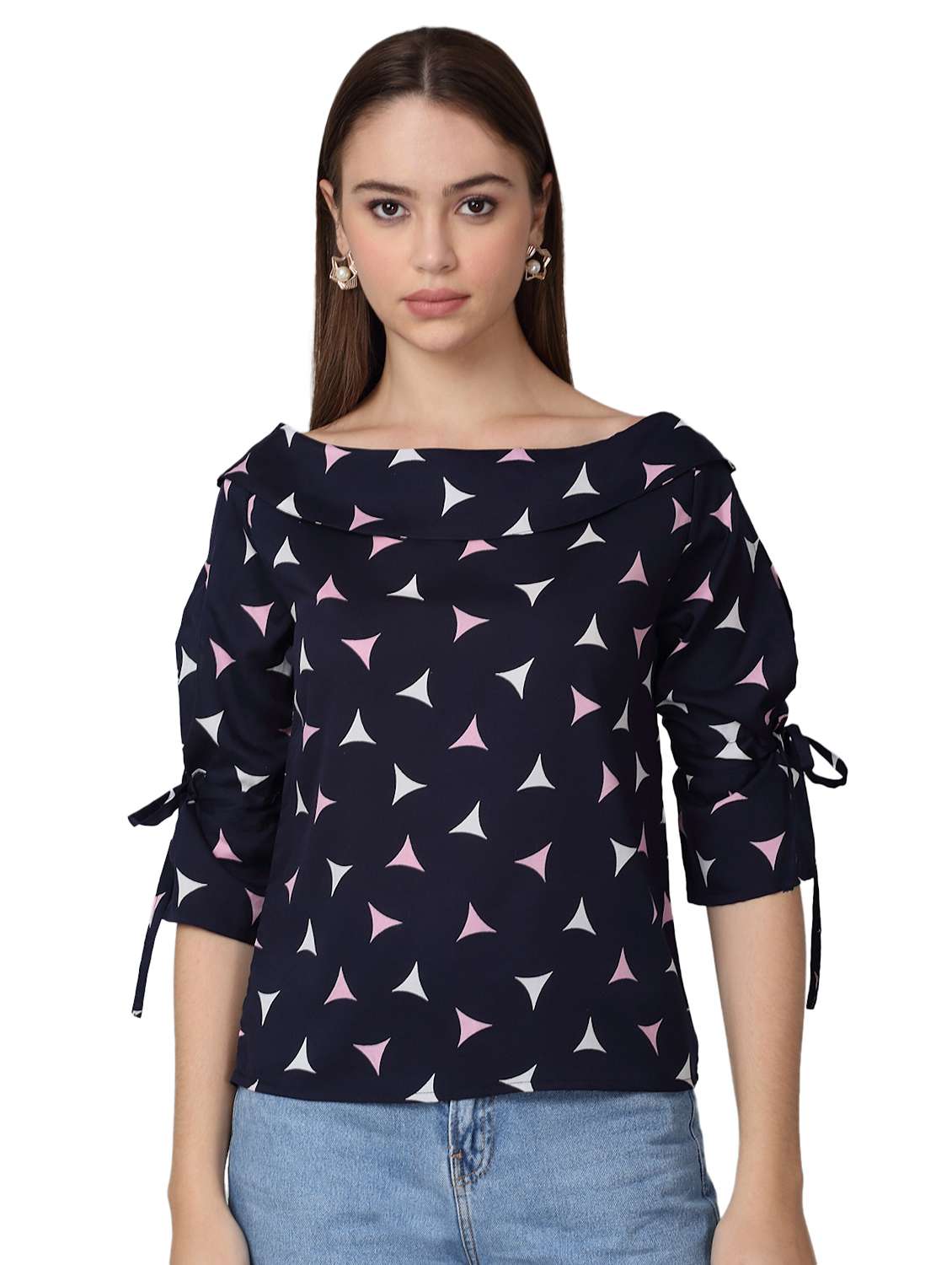 women printed three quarter sleeves regular top