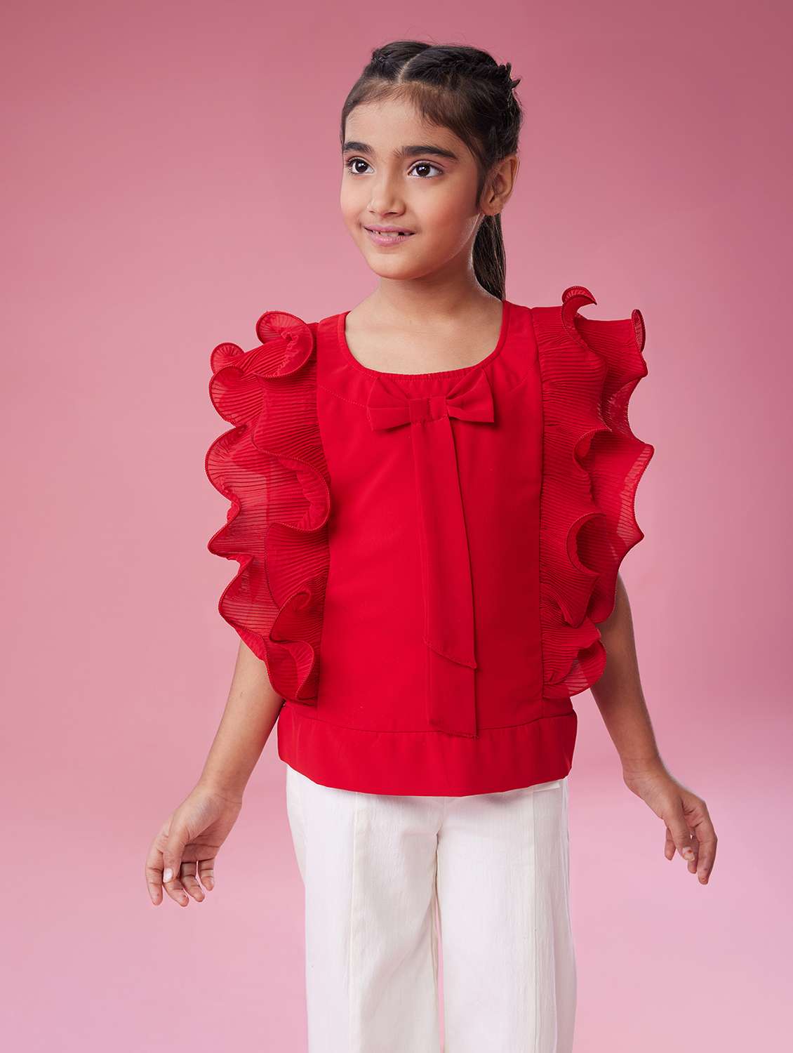 girls red solid round neck top - 21729206 - Zoom Image - 0