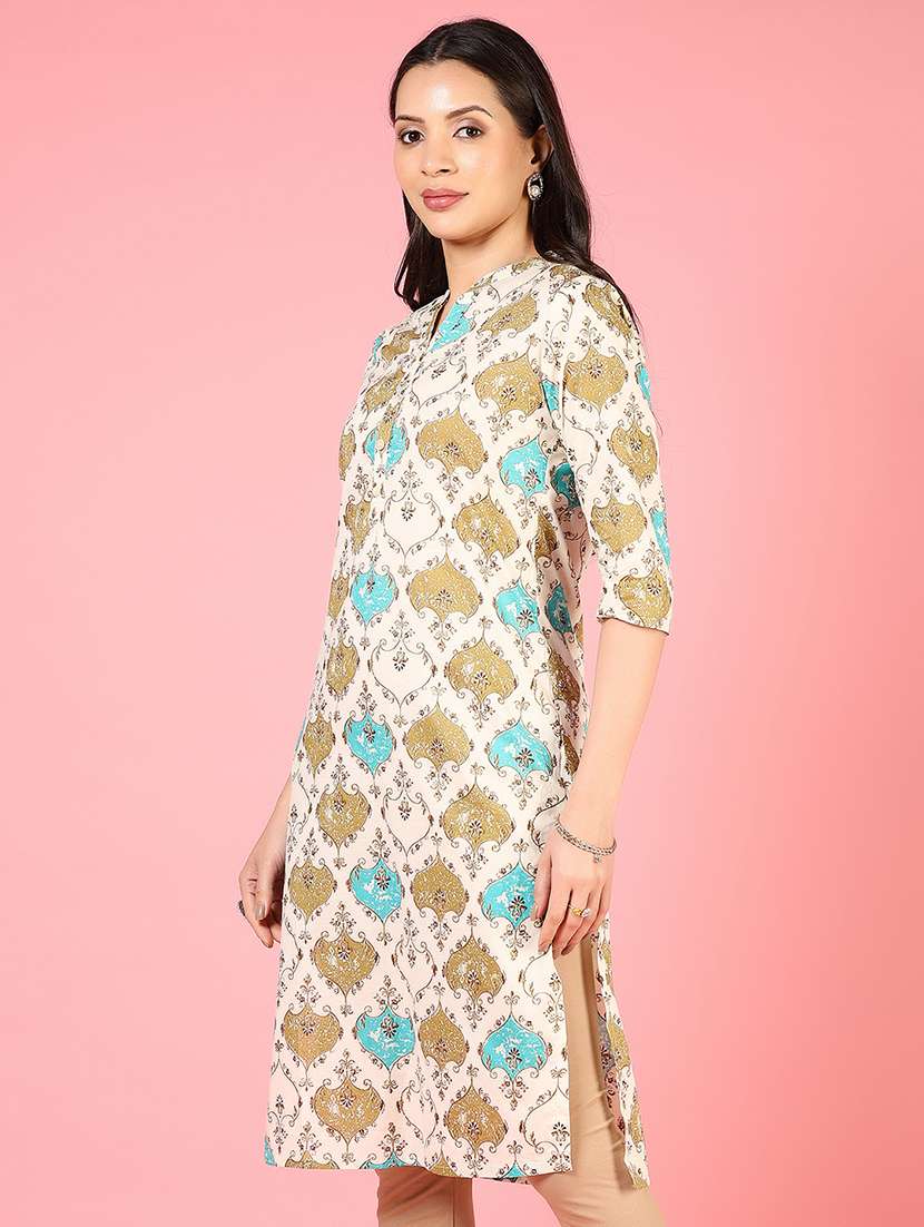 women three quarter sleeves straight kurta - 21729229 -  Standard Image - 1