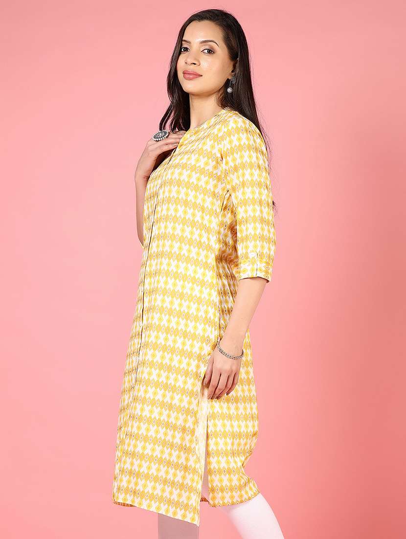 women three quarter sleeves straight kurta - 21729231 - Standard Image - 1